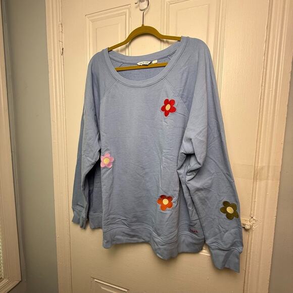 Peace Love World Tops - Peace Love World Embroidered Floral Sweatshirt Women 2X French Terry Blue NWOT